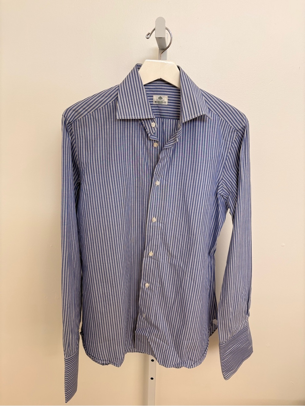 Blue and White Striped Dress Shirt - Spread Collar